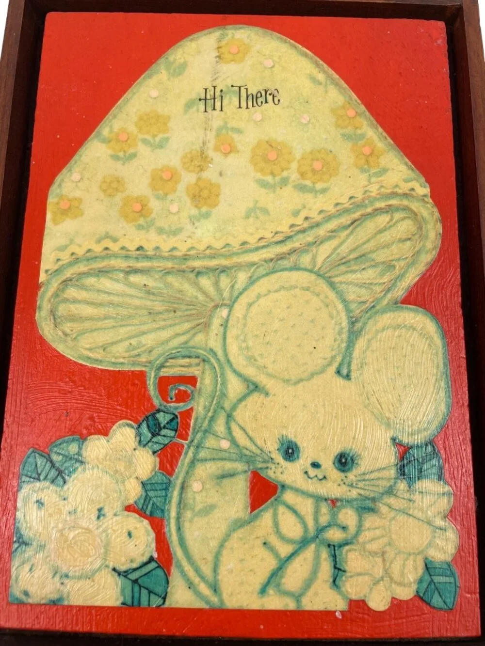 Vintage Decoupage Wall Art With Woodland Mouse & Mushroom Design In Wooden Frame
